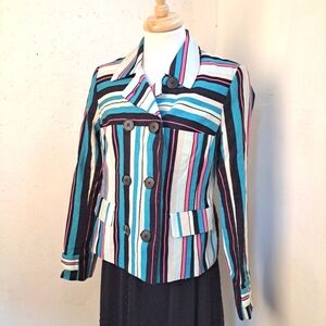 Jones Newyork | Colorful striped button up women's blazer with shoulder pads